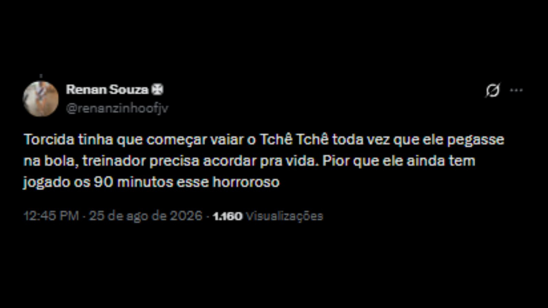 Torcedores vascaínos criticando a titularidade constante de Tchê Tchê - Reprodução/X @renanzinhoofjv