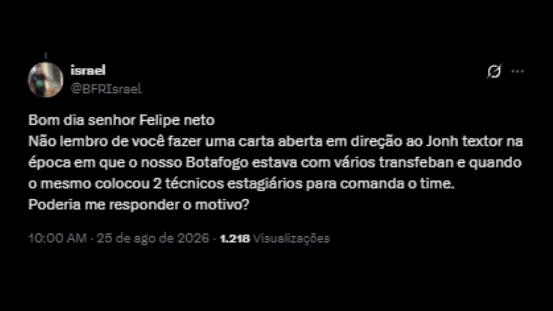 Repercussão à carta aberta do Felipe Neto - Reprodução/X @BFRIsrael