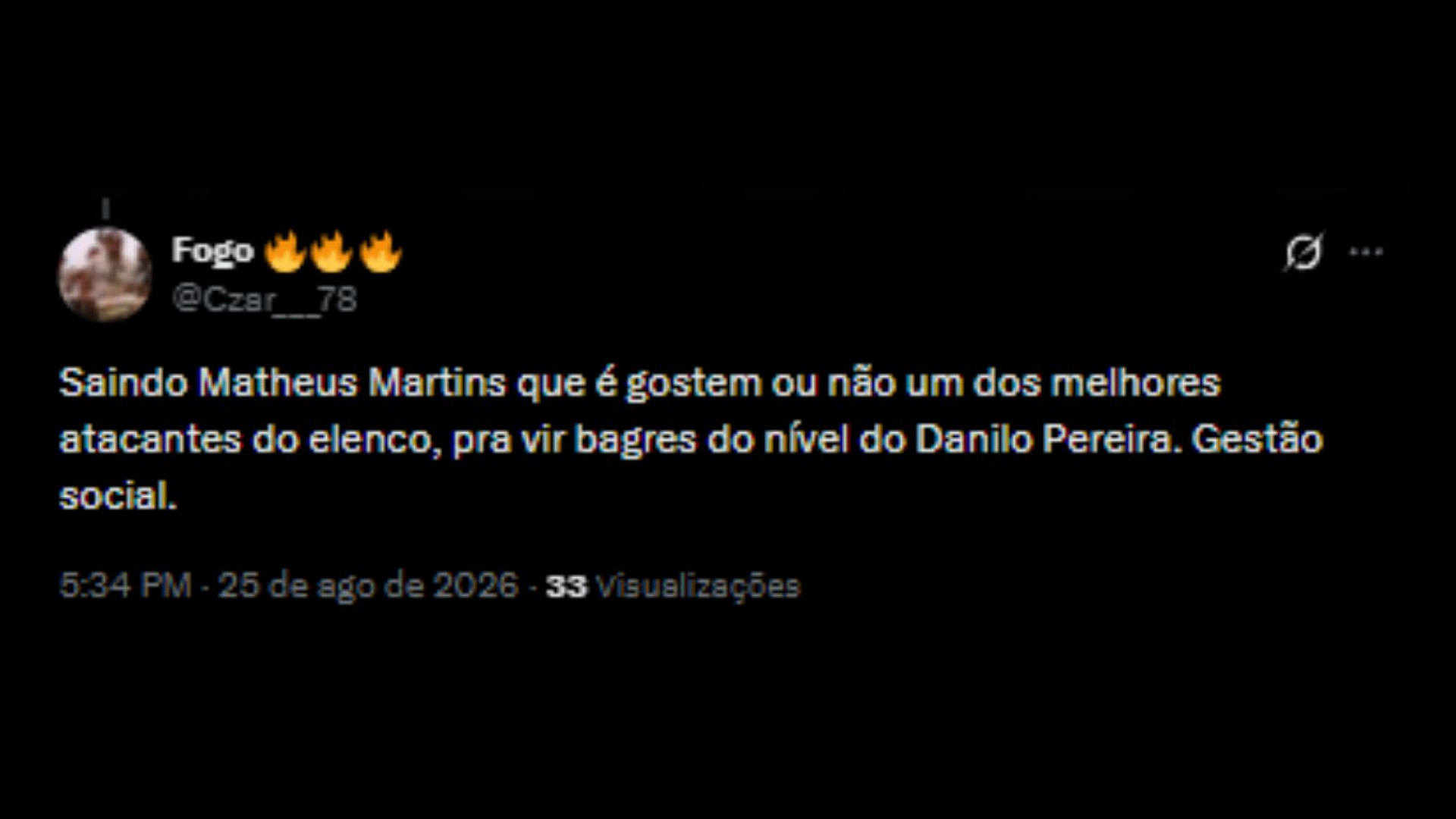 Repercussão sobre saída do Matheus Martins para a Rússia - Reprodução/X @Czar___78