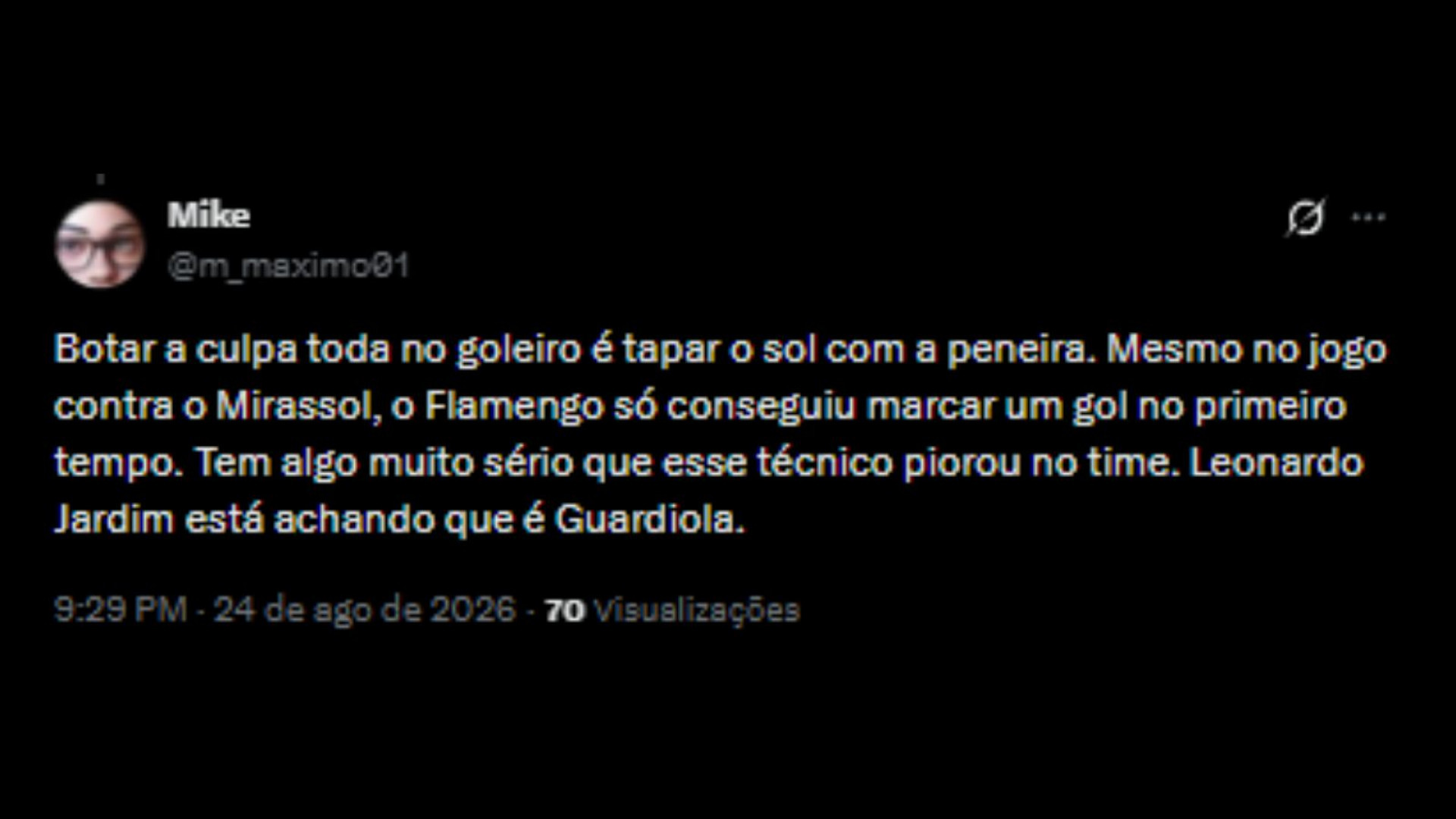 Torcedores do Flamengo opinando sobre o Rossi ter falhado nas últimas partidas - Reprodução/X @m_maximo01