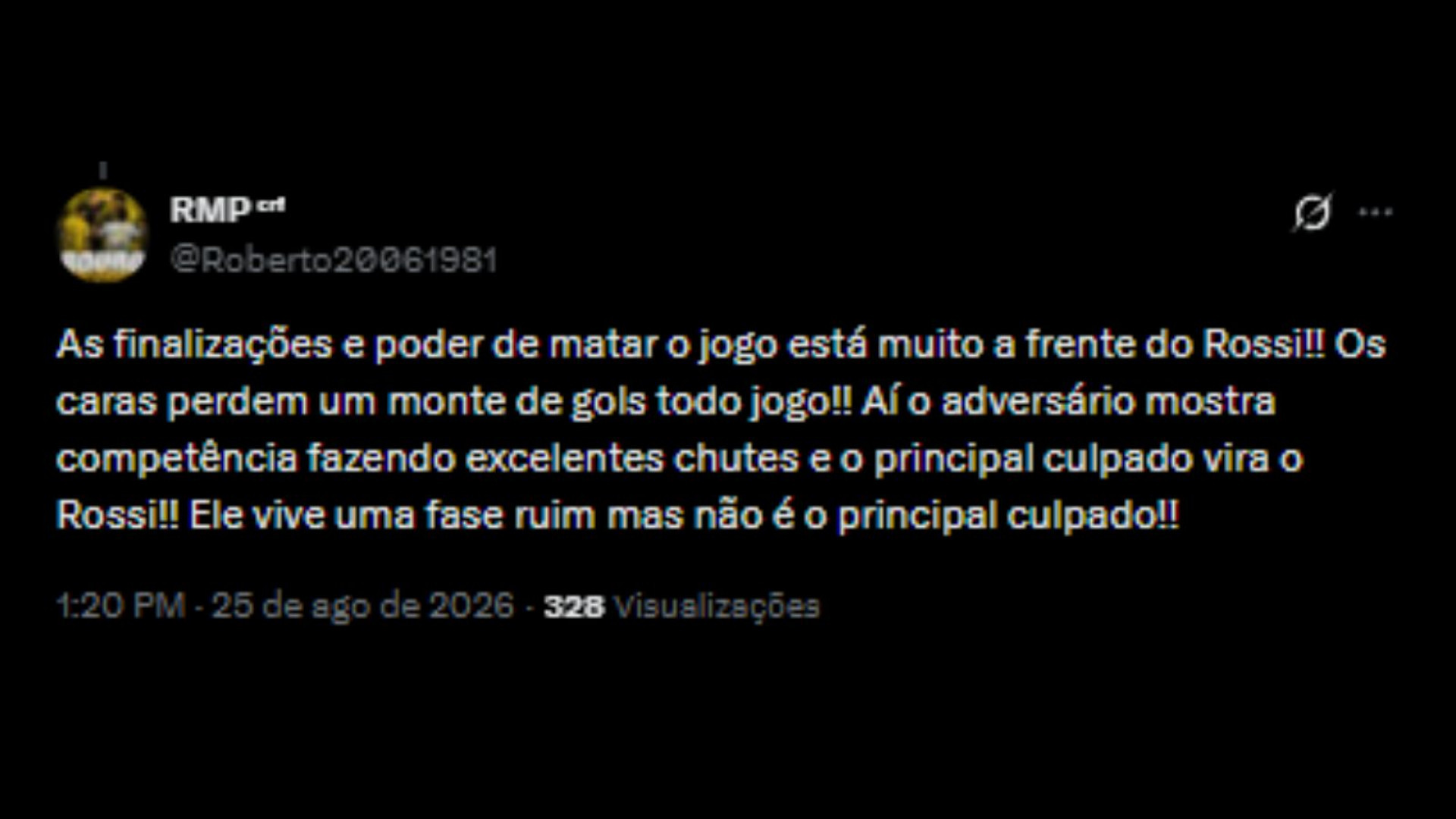 Torcedores do Flamengo opinando sobre o Rossi ter falhado nas últimas partidas - Reprodução/X @Roberto20061981
