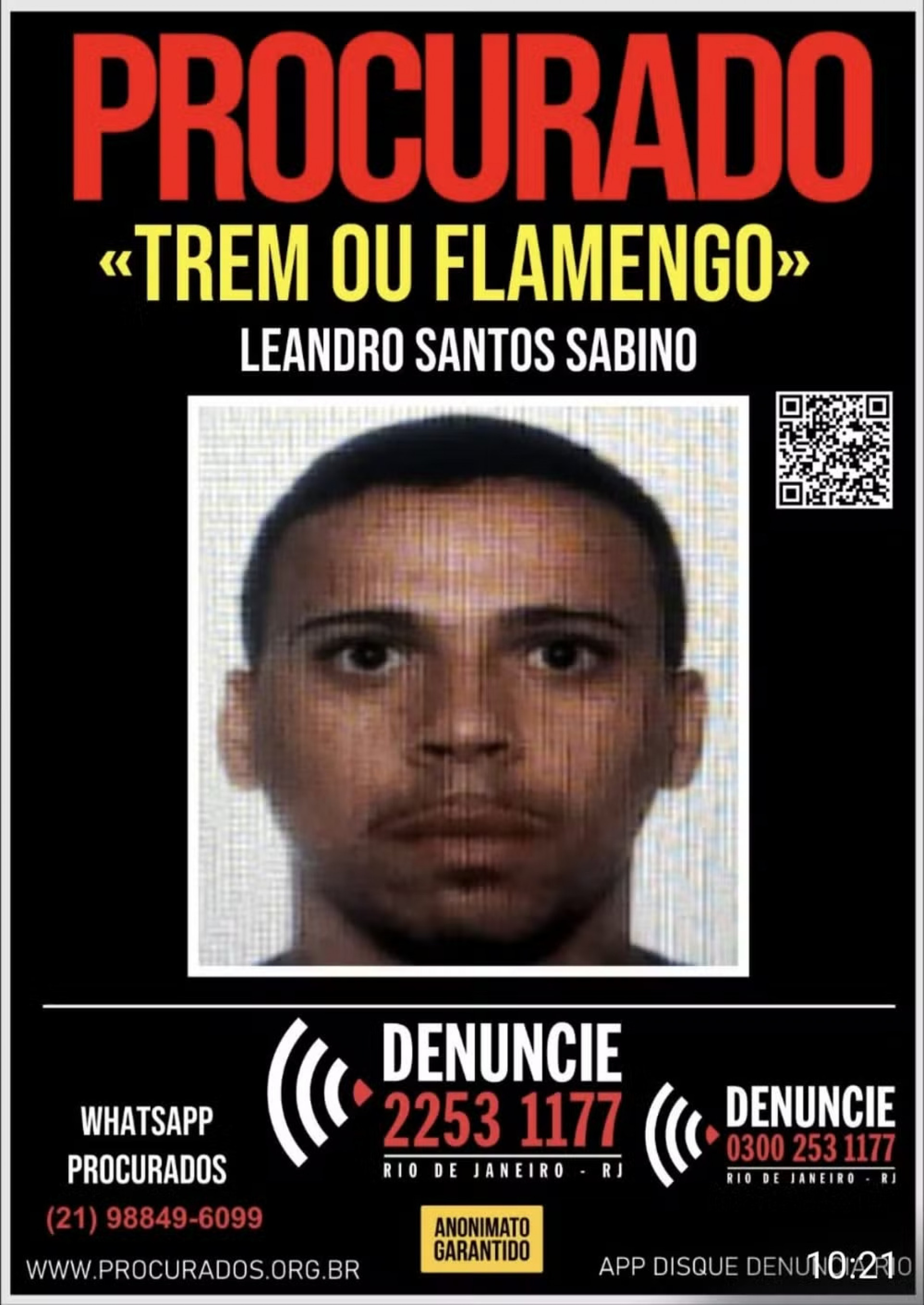 Leandro Santos Sabino, conhecido como Flamengo, apontado como braço direito do Peixão - Divulgação