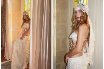 Giulia Be mostra detalhes do vestido para casamento com Conor Kennedy