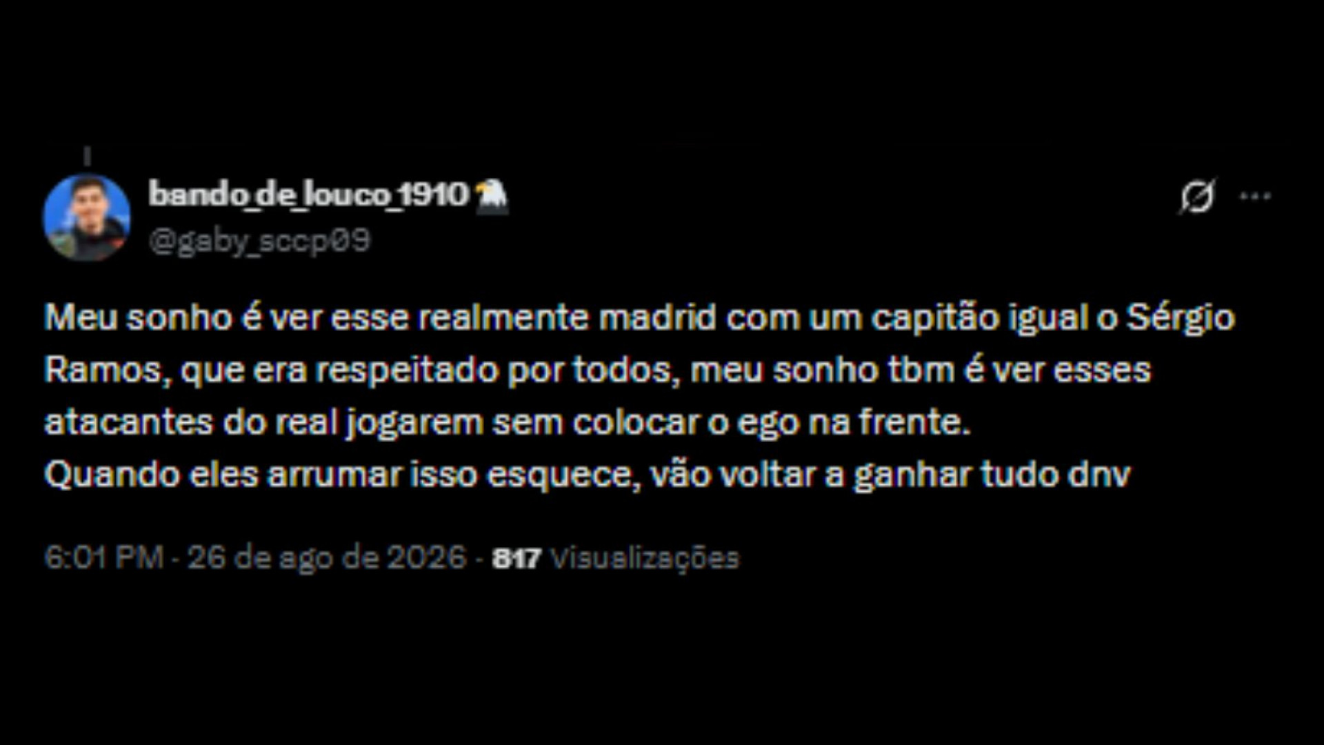 Torcedores exaltando trio de craques do Real Madrid: Mbappé, Vini Júnior e Bellingham - Reprodução/X @gaby_sccp09