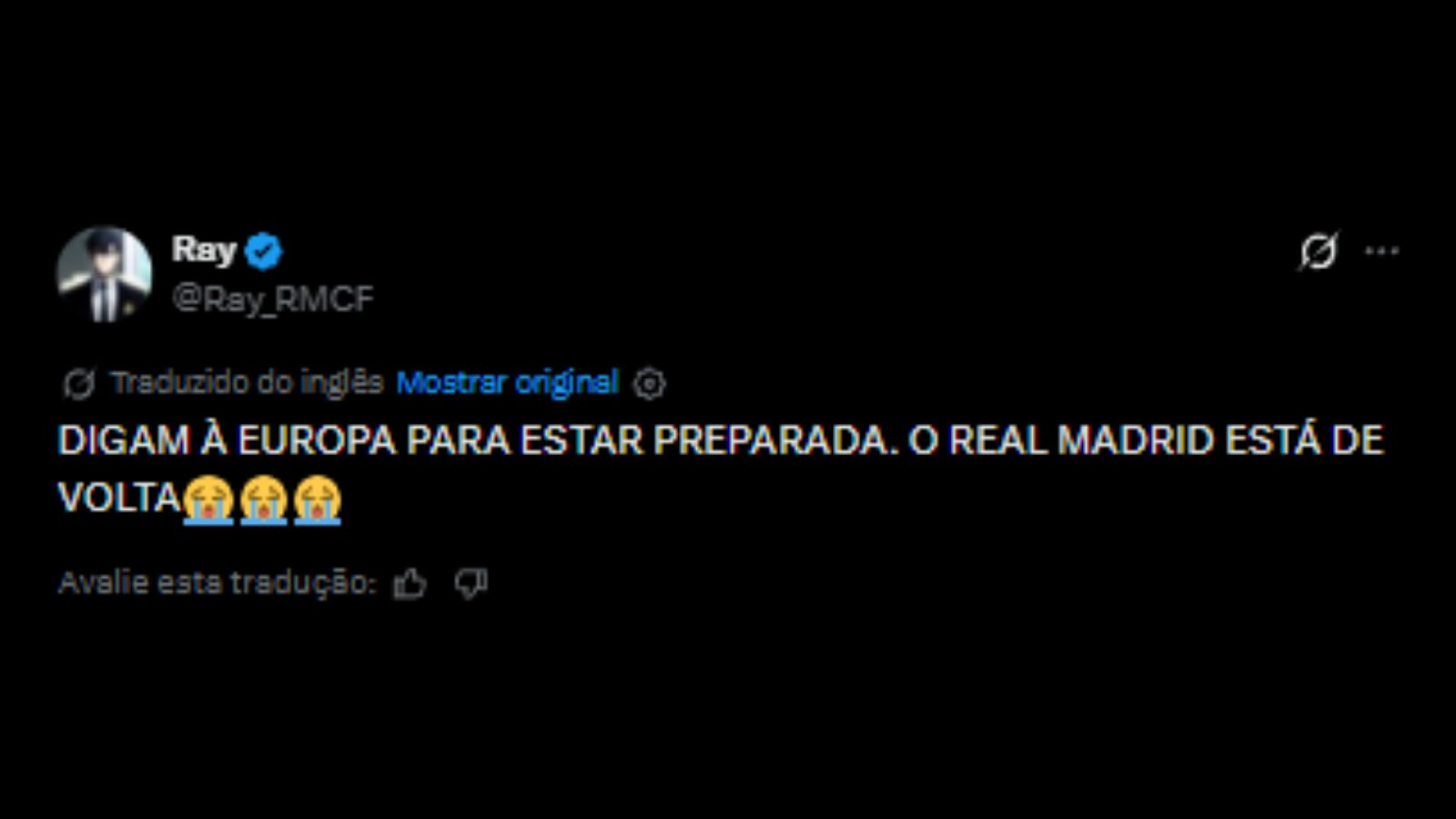 Torcedores exaltando trio de craques do Real Madrid: Mbappé, Vini Júnior e Bellingham - Reprodução/X @ray_RMCF