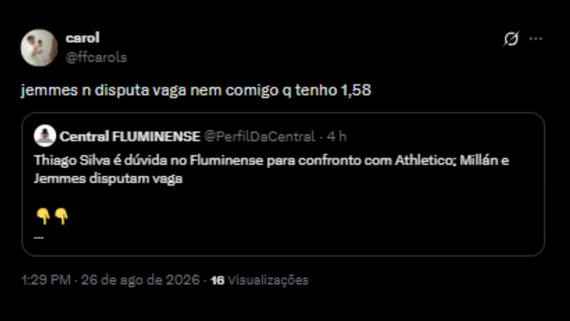 Torcedores do Fluminense sendo contrários à titularidade de Jemmes - Reprodução/X @ffcarols