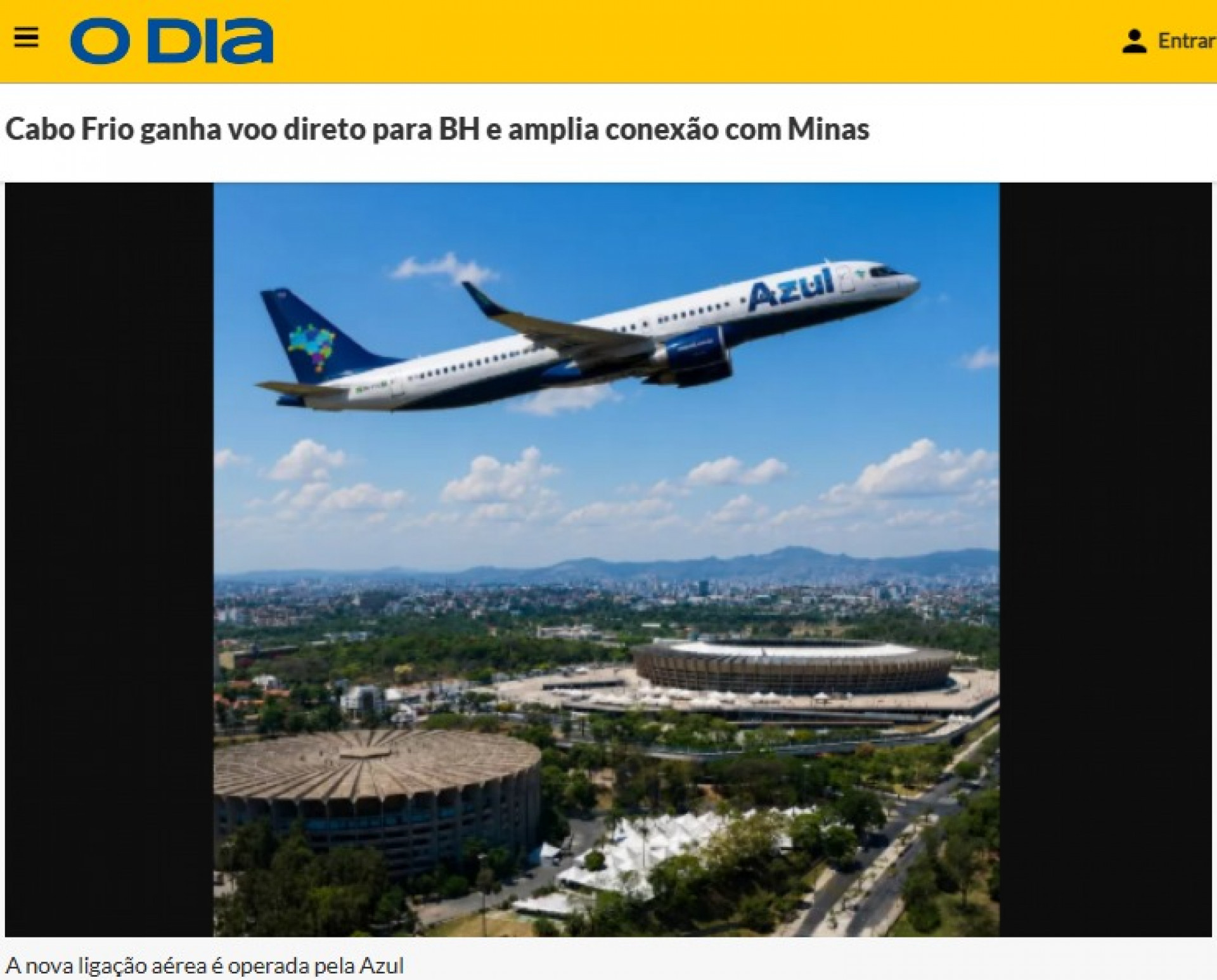 Mat&eacute;ria do O Dia sobre nova rota - Reprodu&ccedil;&atilde;o
