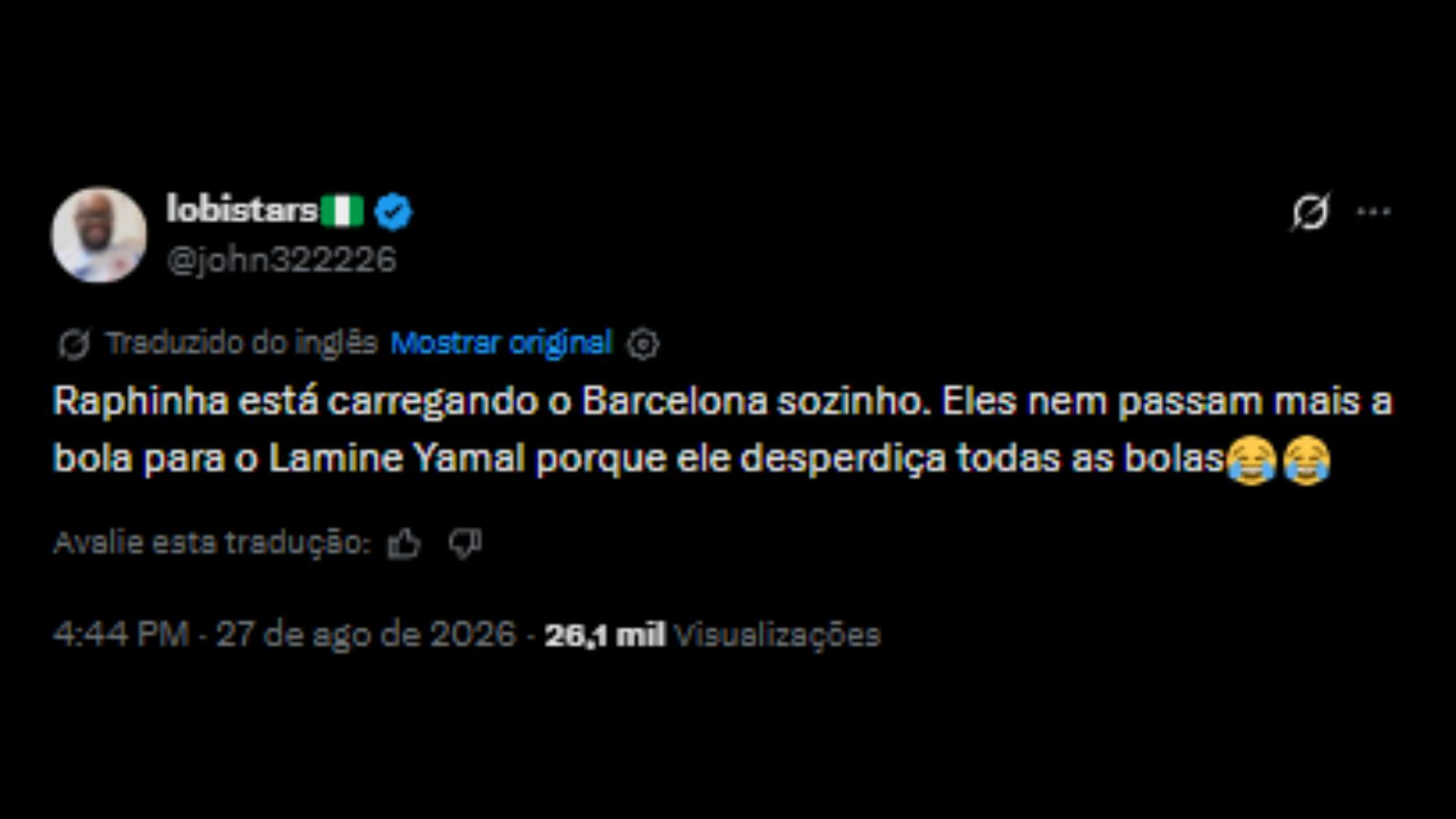 Torcedores elogiando o Raphinha pelo bom começo de temporada - Reprodução/X @john322226