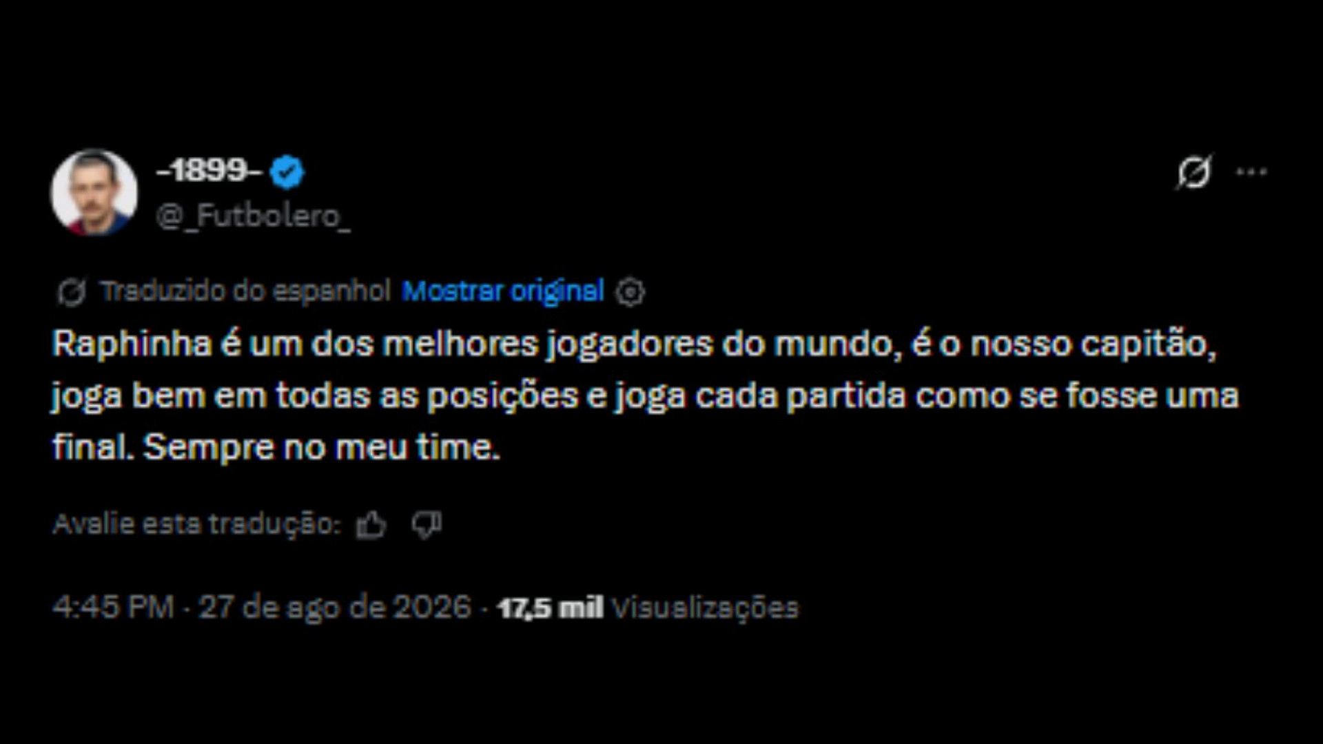 Torcedores elogiando o Raphinha pelo bom começo de temporada - Reprodução/X @_Futbolero_