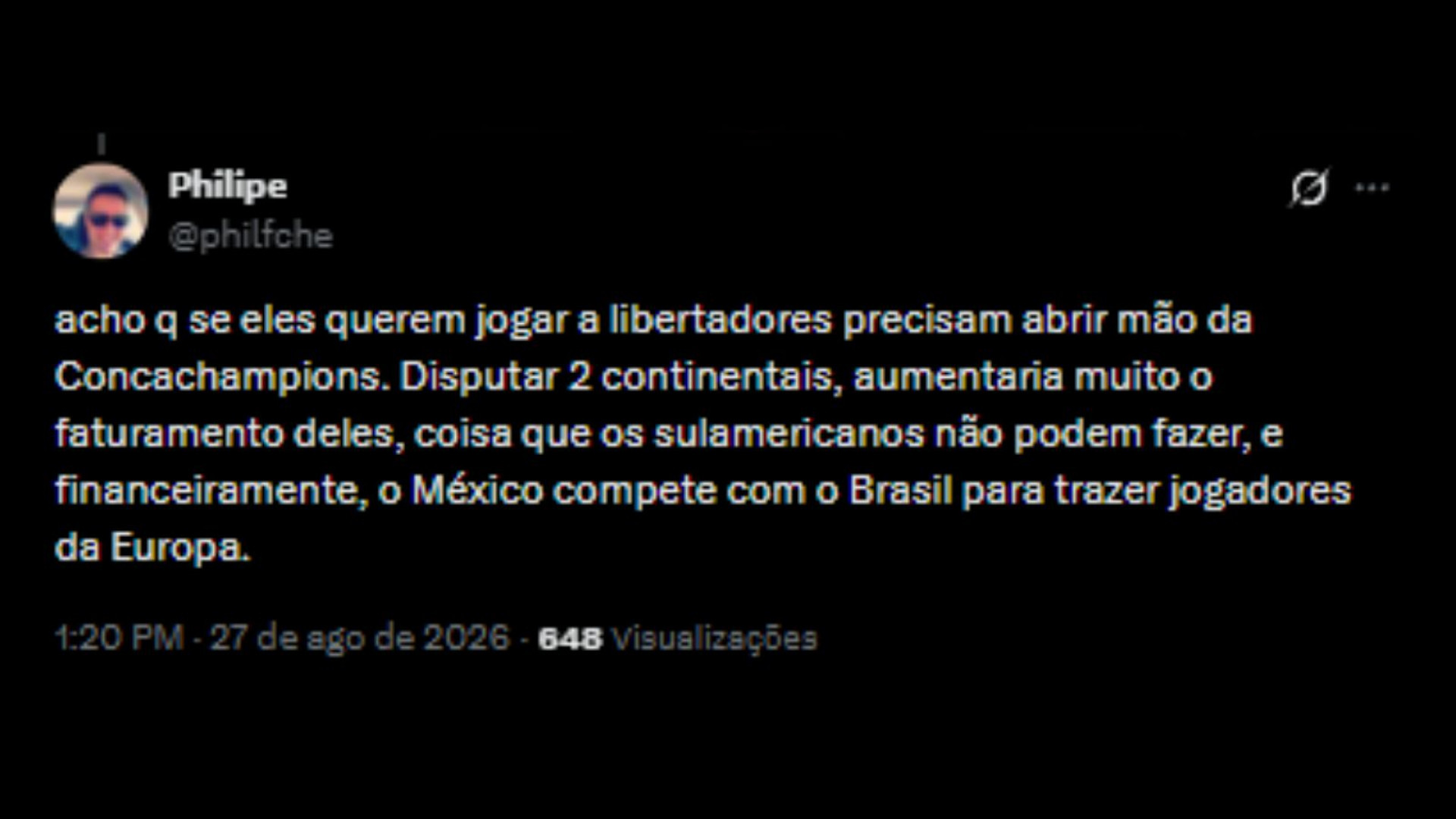Internautas debatem questões a cerca da volta dos mexicanos para a Copa Libertadores - Reprodução/X @philfche