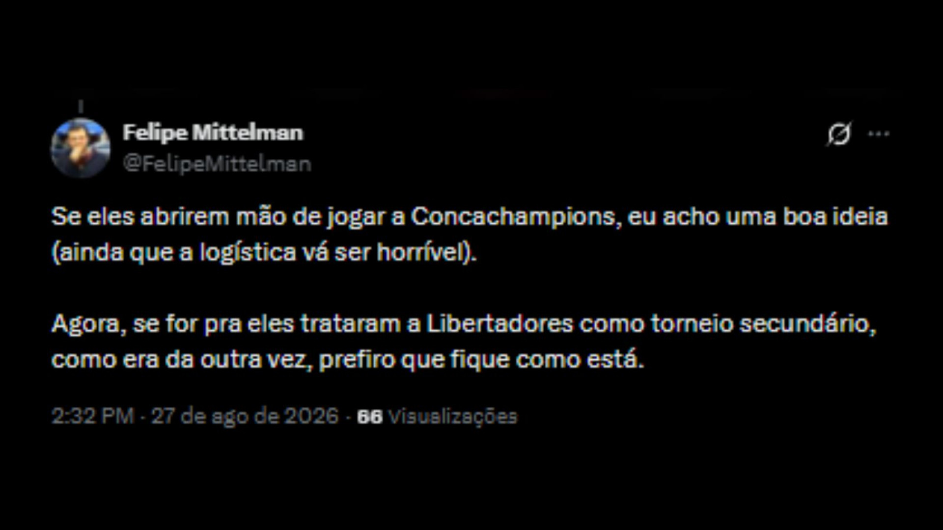 Internautas debatem questões a cerca da volta dos mexicanos para a Copa Libertadores - Reprodução/X @FelipeMitellman