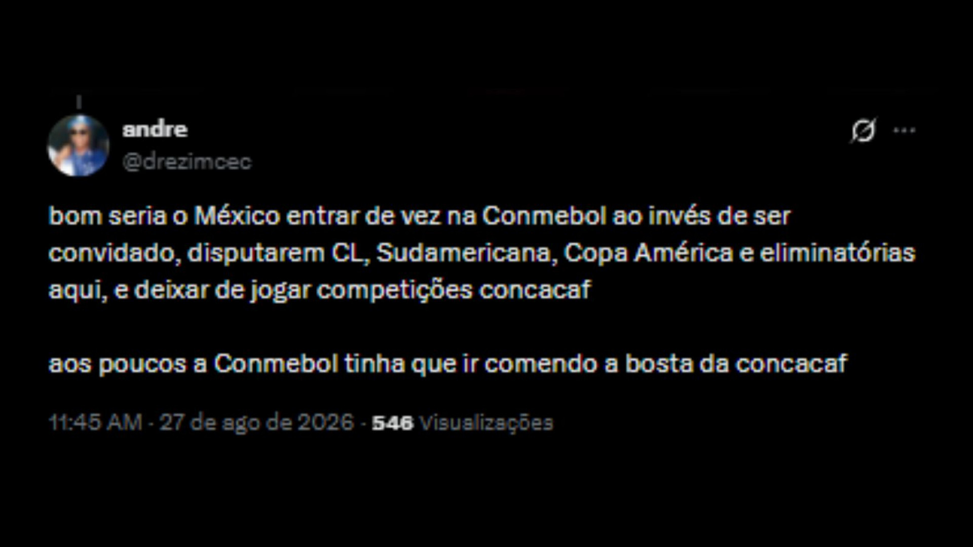 Internautas debatem questões a cerca da volta dos mexicanos para a Copa Libertadores - Reprodução/X @drezimcec