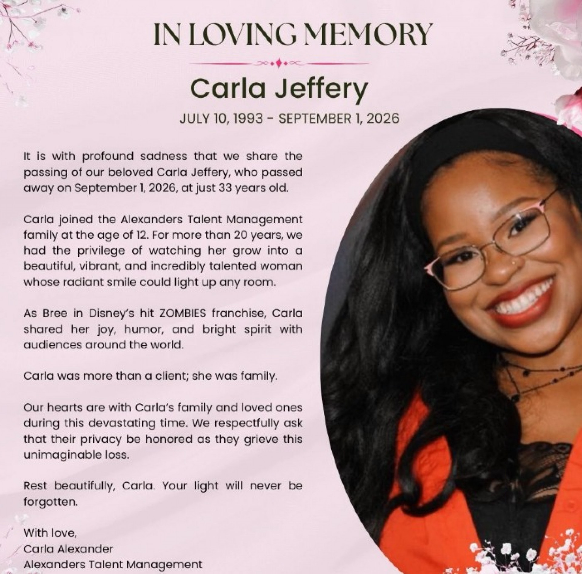 Carla Jeffery, atriz e dançarina, faleceu aos 33 anos - Reprodução / Instagram