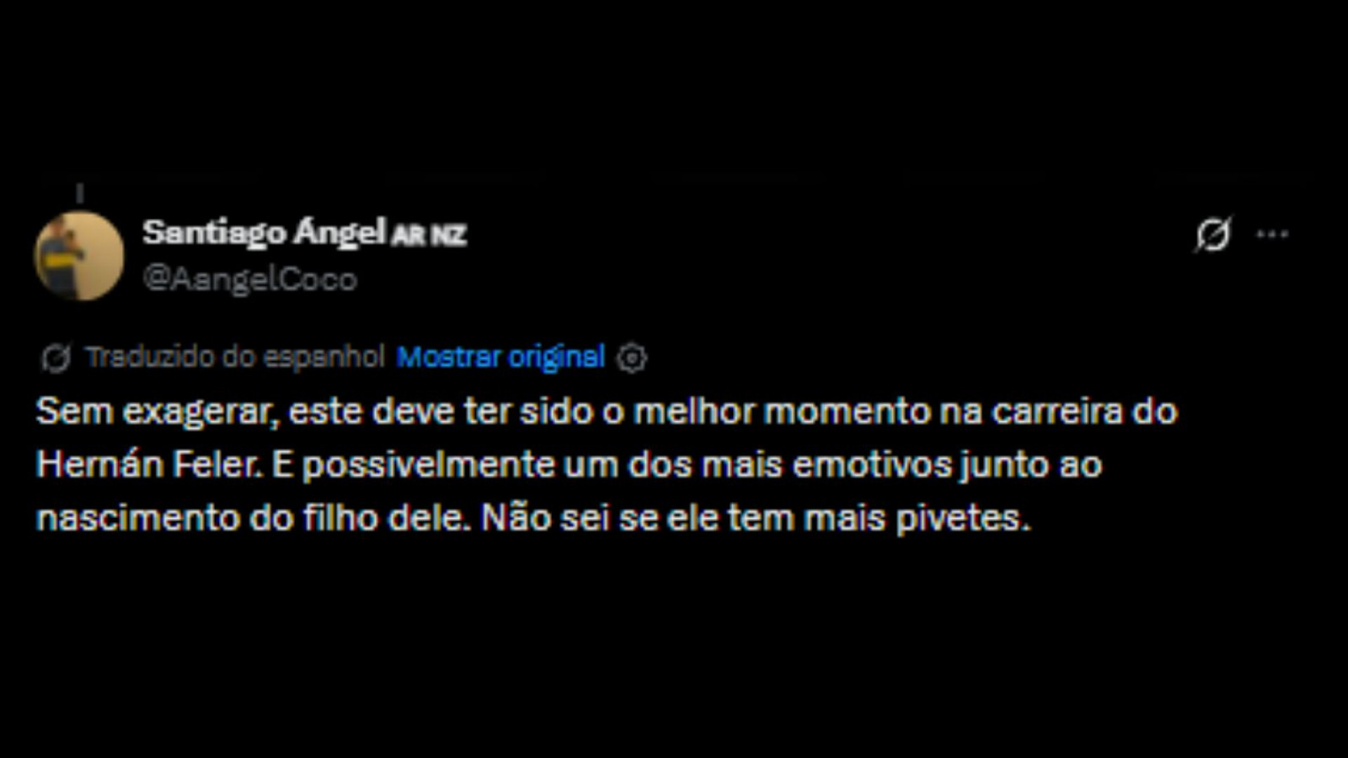 Internautas emocionados com pai narrando pela primeira vez o filho em campo, no Campeonato Argentino - Reprodução/X @AangelCoco