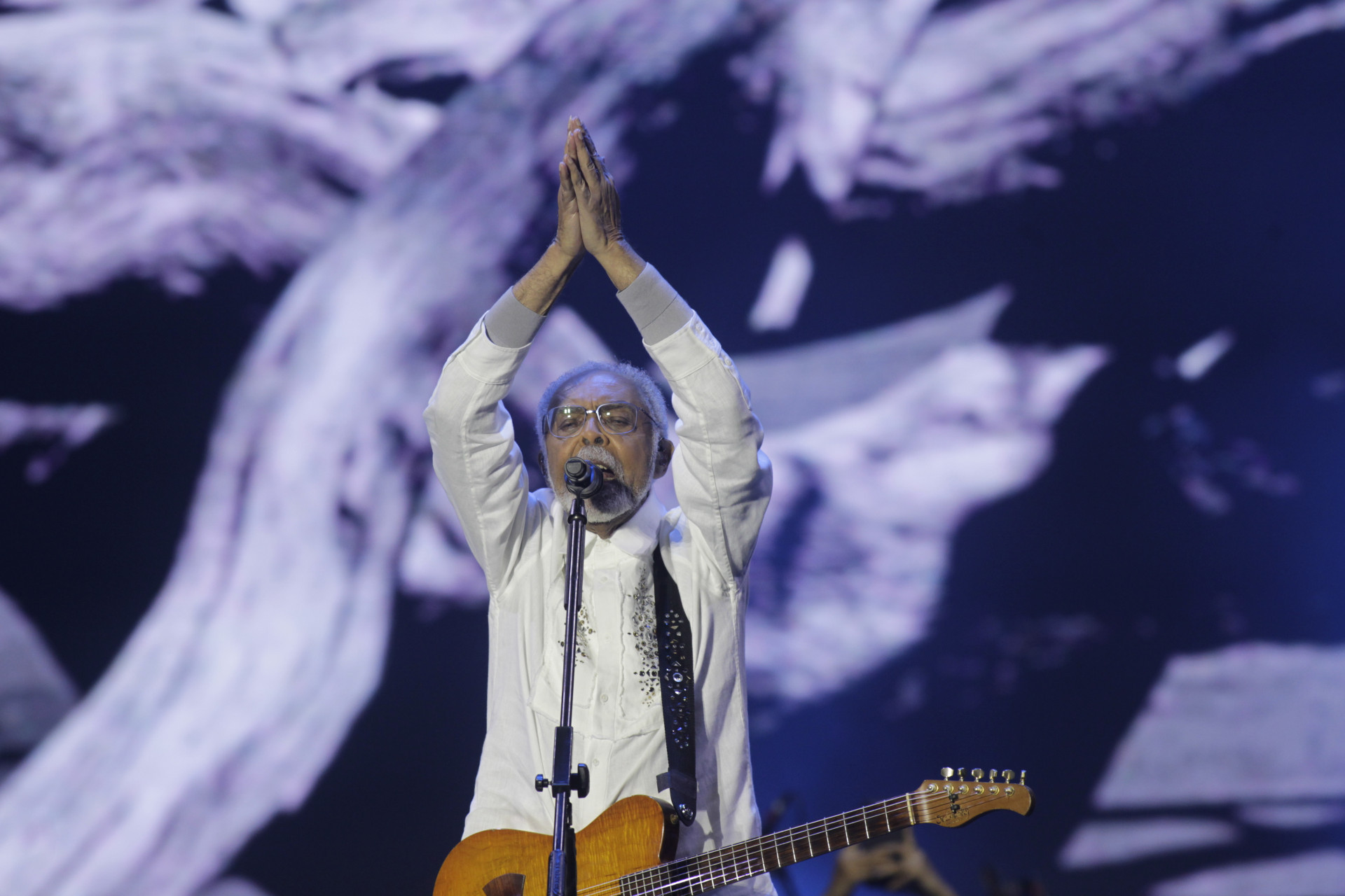 O cantor Gilberto Gil se apresenta no Palco Mundo do Rock in Rio, nesta segunda-feira (07). - Reginaldo Pimenta / Agencia O Dia