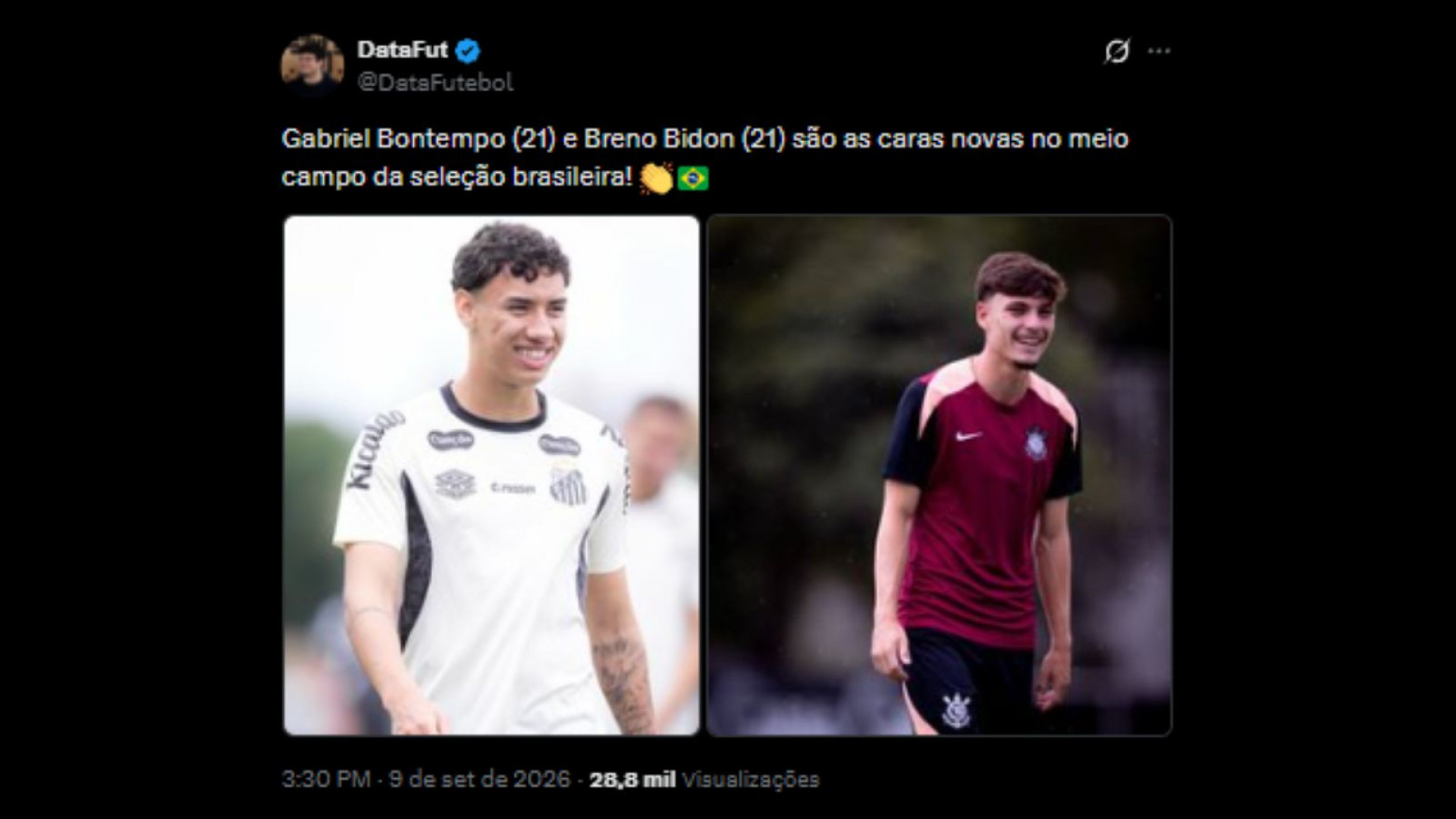 Internautas repercutindo as convocações de Breno Bidon e Gabriel Bontempo - Reprodução/X @DataFutebol