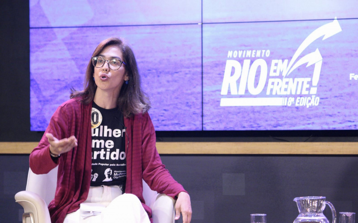 Juliete Pantoja (UP) participou de sabatina, nesta quinta-feira (10), no auditório da Fecomércio - Carlos Elias Junior / Agência O Dia