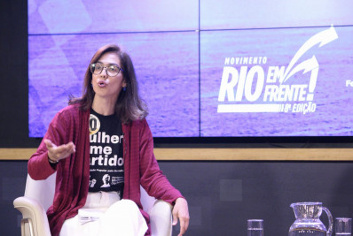 Juliete Pantoja (UP) participou de sabatina, nesta quinta-feira (10), no auditório da Fecomércio - Carlos Elias Junior / Agência O Dia