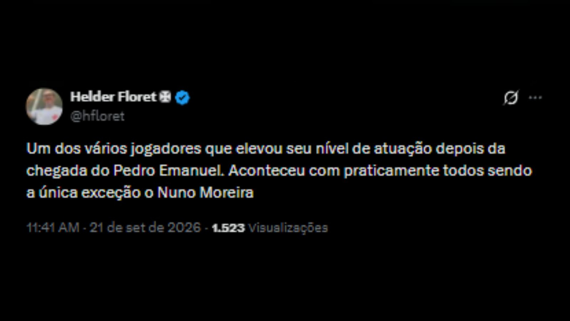 Comentários sobre o crescimento de Saldivia com a chegada de Pedro Emanuel - Reprodução/X @hfloret