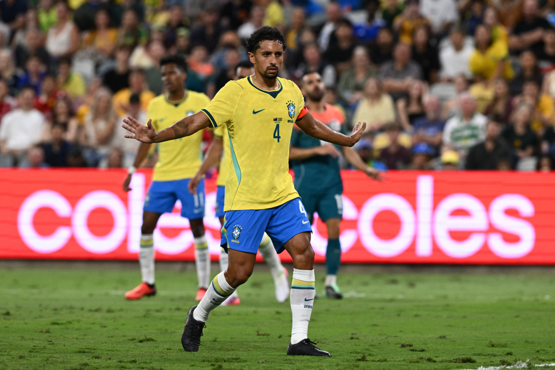 Marquinhos em ação pelo Brasil diante da Austrália - Saeed Khan / AFP