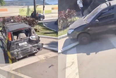 Acidente entre ônibus e carro causa transtornos na saída do túnel