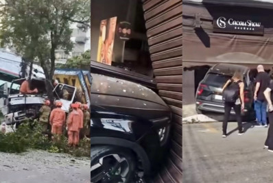 Caminhão colide e veículo é arremessado contra loja em Santa Rosa