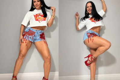 De shortinho, Viviane Araujo se esbalda na quadra do Salgueiro