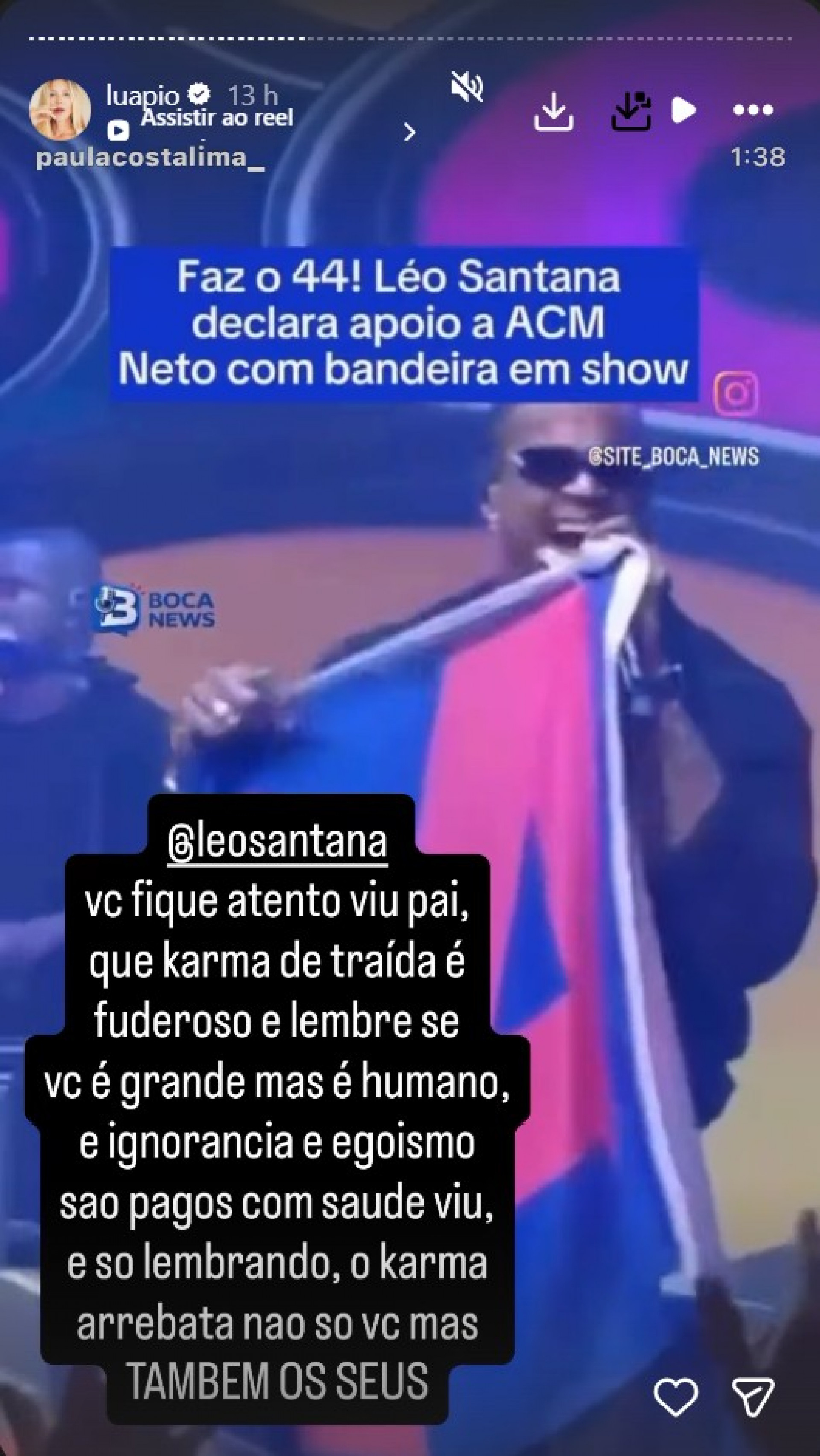 Luana Piovani roga praga para Léo Santana após apoio a ACM Neto - Reprodução Instagram