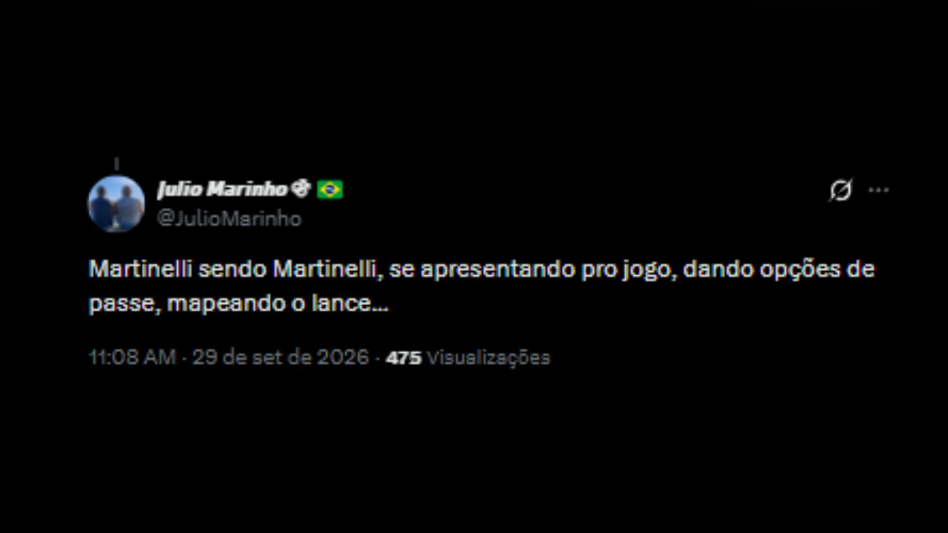 Torcedores elogiando a primeira atuação de Matheus Martinelli com a camisa do Brasil - Reprodução/X @JulioMarinho