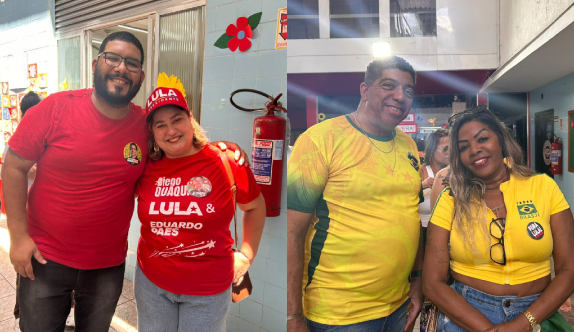 De vermelho, Francisco e Dayana; De Brasil, Maria L&uacute;cia e o marido