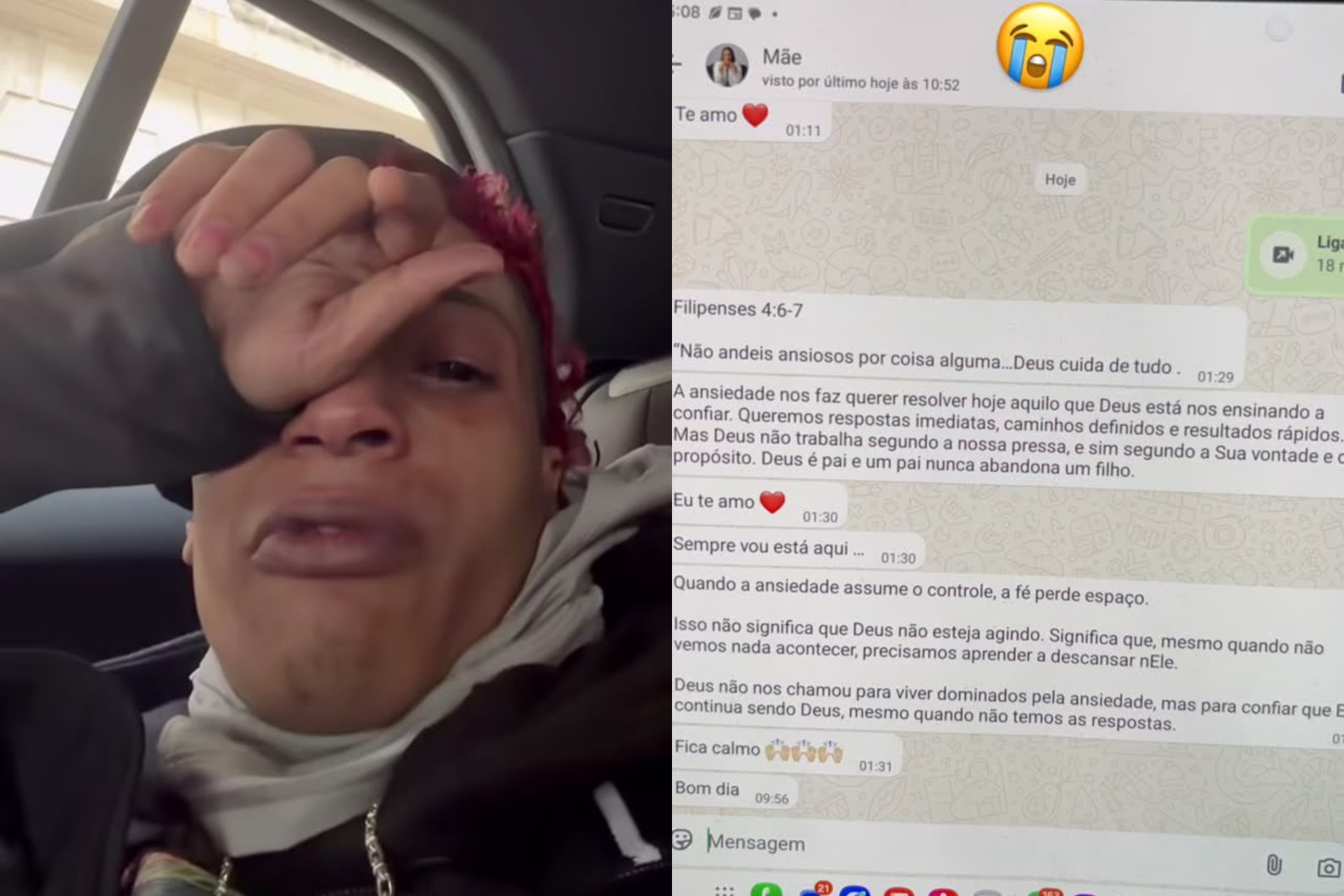 Oruam chora após prisão da mãe e mostra últimas mensagens