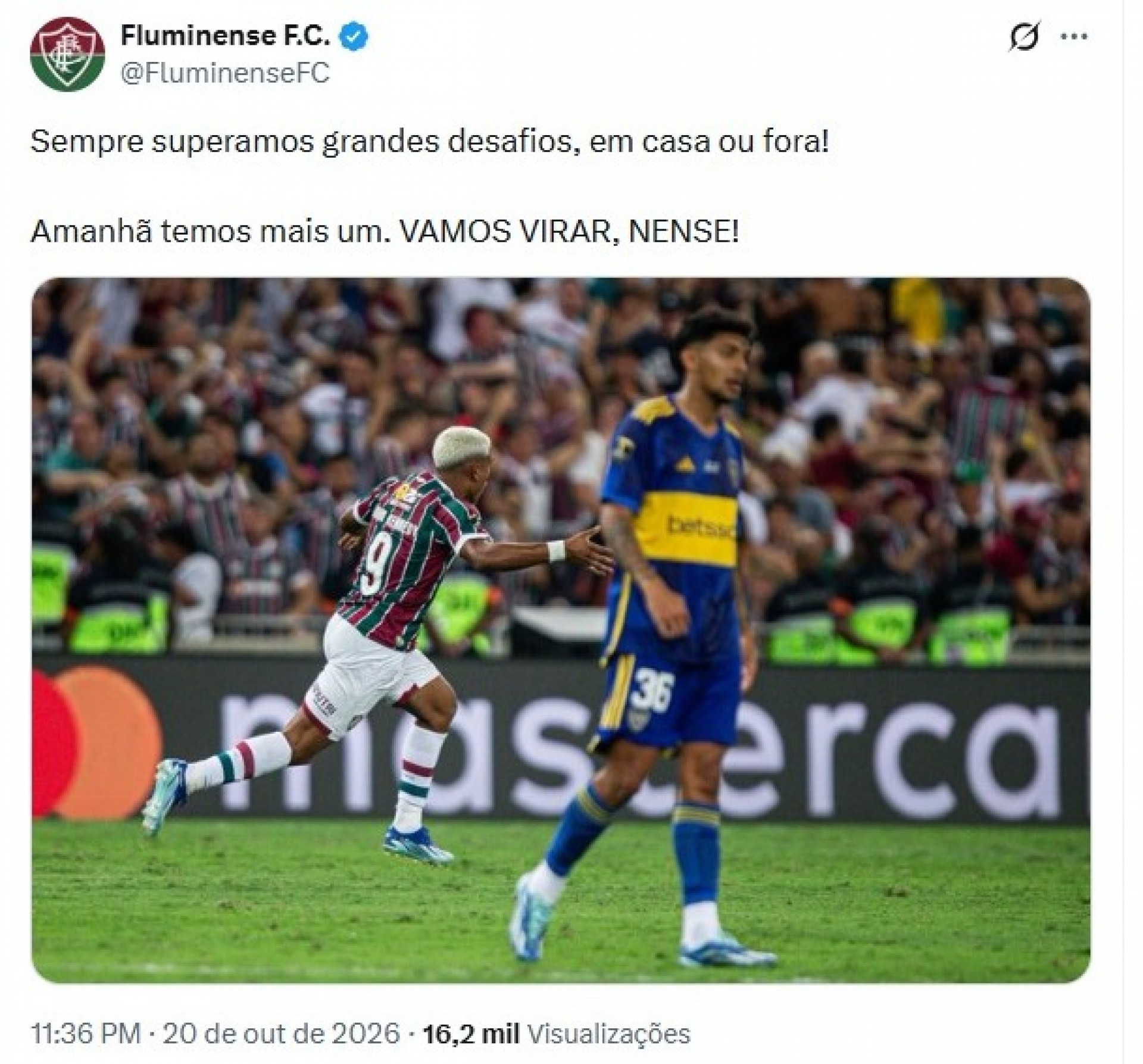 Fluminense provoca Vasco com imagem de final contra Boca: 'Superamos'