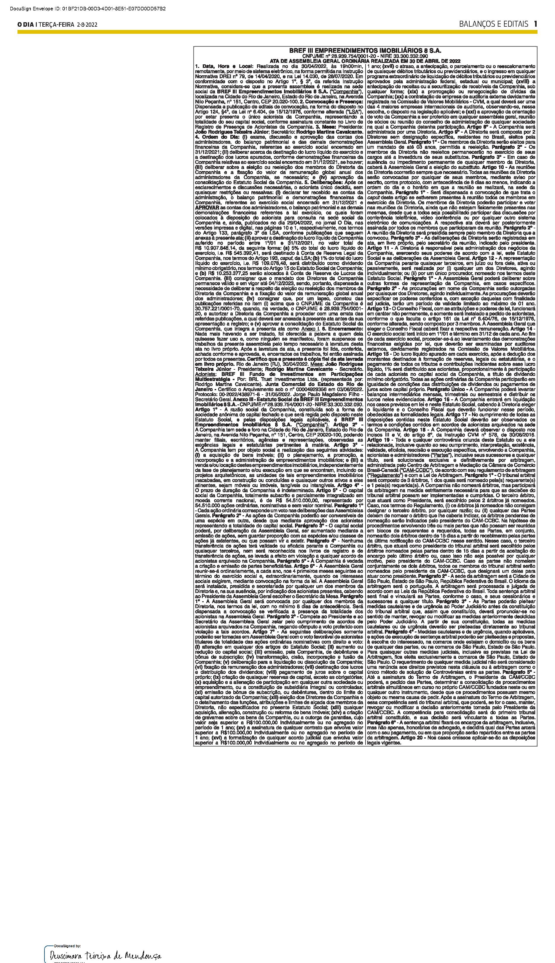 PUBLICAÇÃO CERTIFICADA 02/08/2022