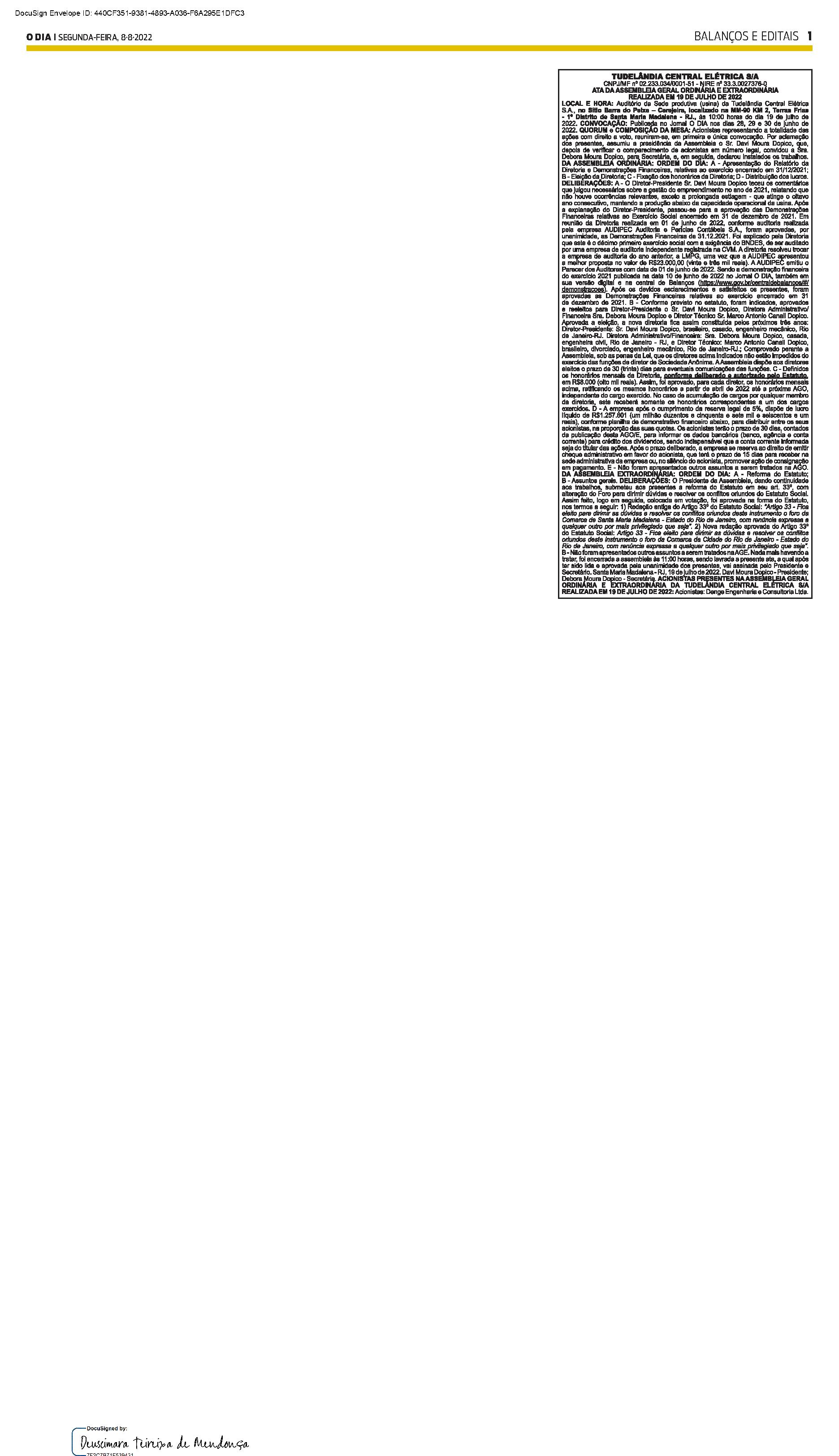 PUBLICAÇÃO CERTIFICADA 08/08/2022