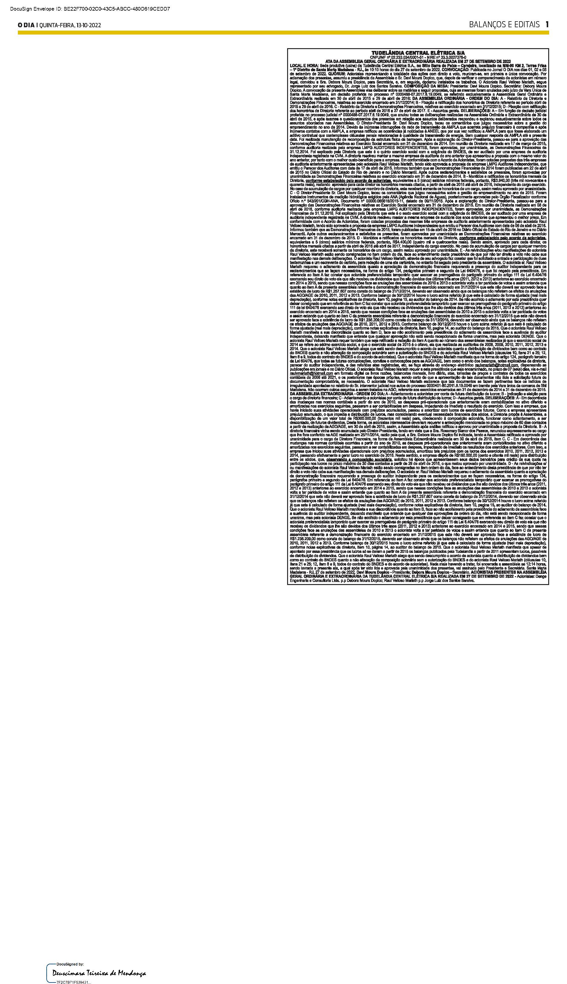 PUBLICAÇÃO CERTIFICADA 13/10/2022