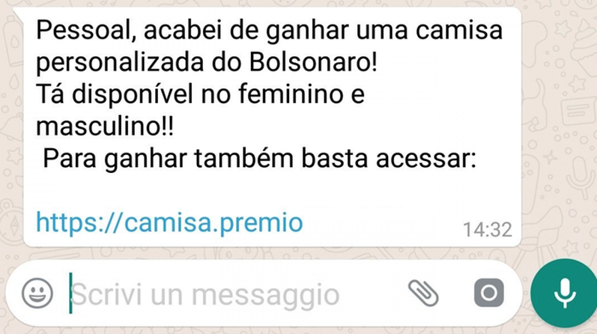 Mensagem enganosa oferece camisa de Jair Bolsonaro
