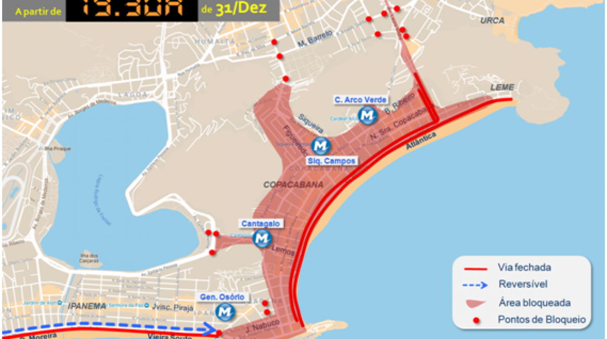Terceira etapa de interdições, às 19h30 do dia 31 de dezembro, com bloqueios para todos os veículos, exceto ônibus e táxis
