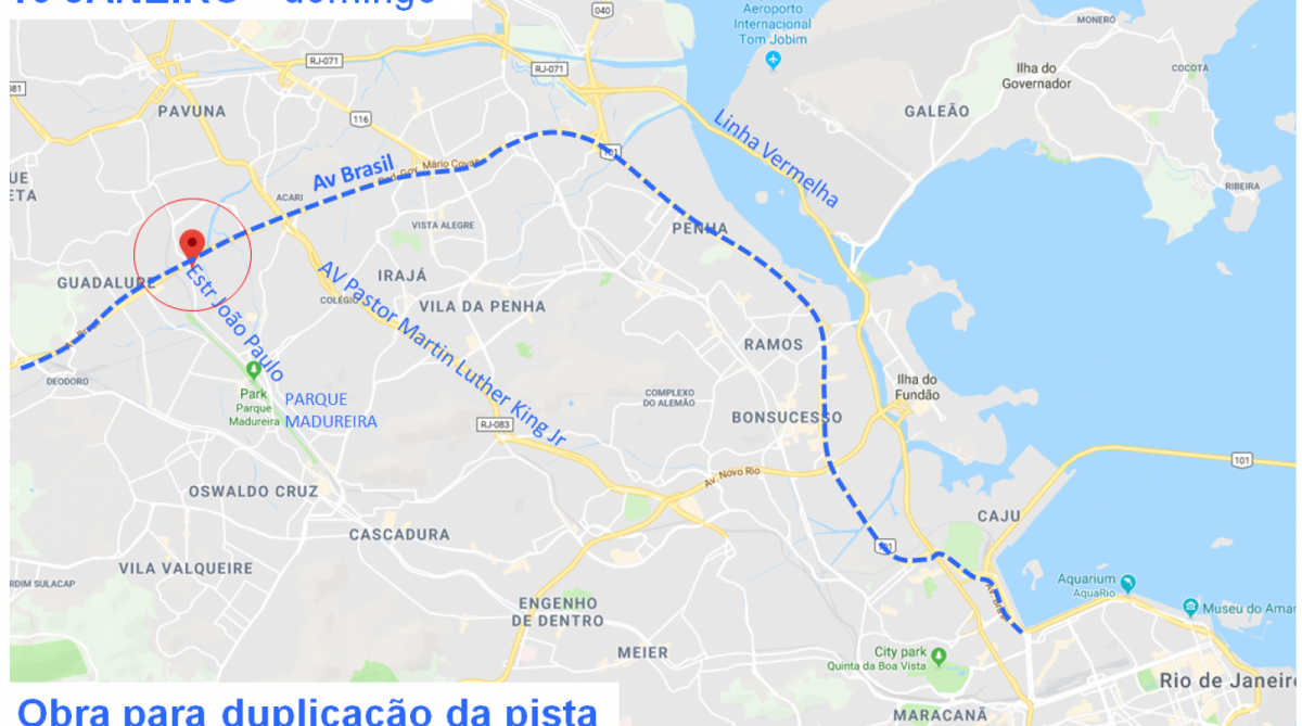 Trecho da Avenida Brasil que será interditado a partir deste domingo - Reprodução/Prefeitura