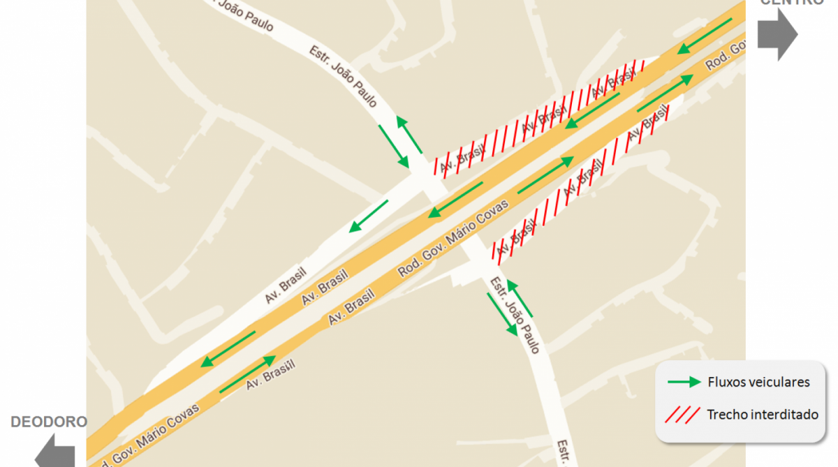Trechos da Avenida Brasil que passarão por obras a partir deste domingo