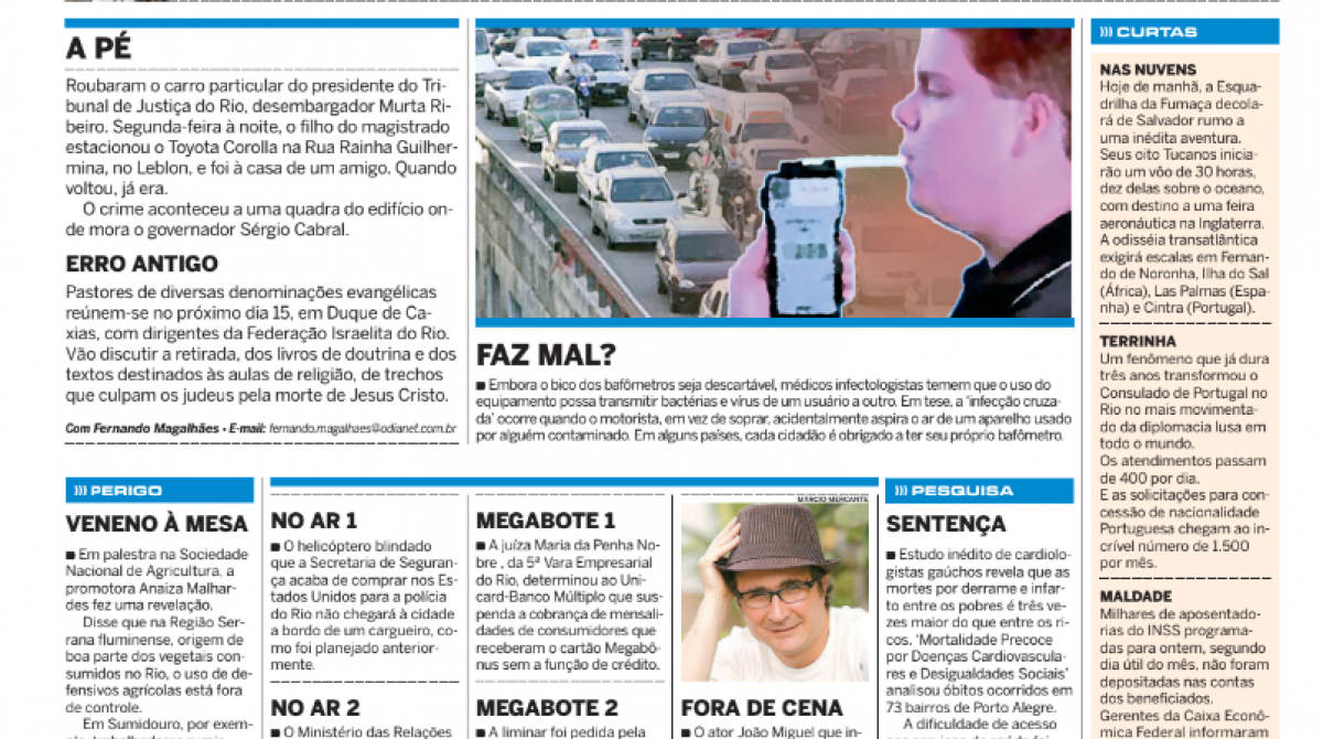 Coluna de Ricardo Boechat no Jornal O DIA, em julho de 2008