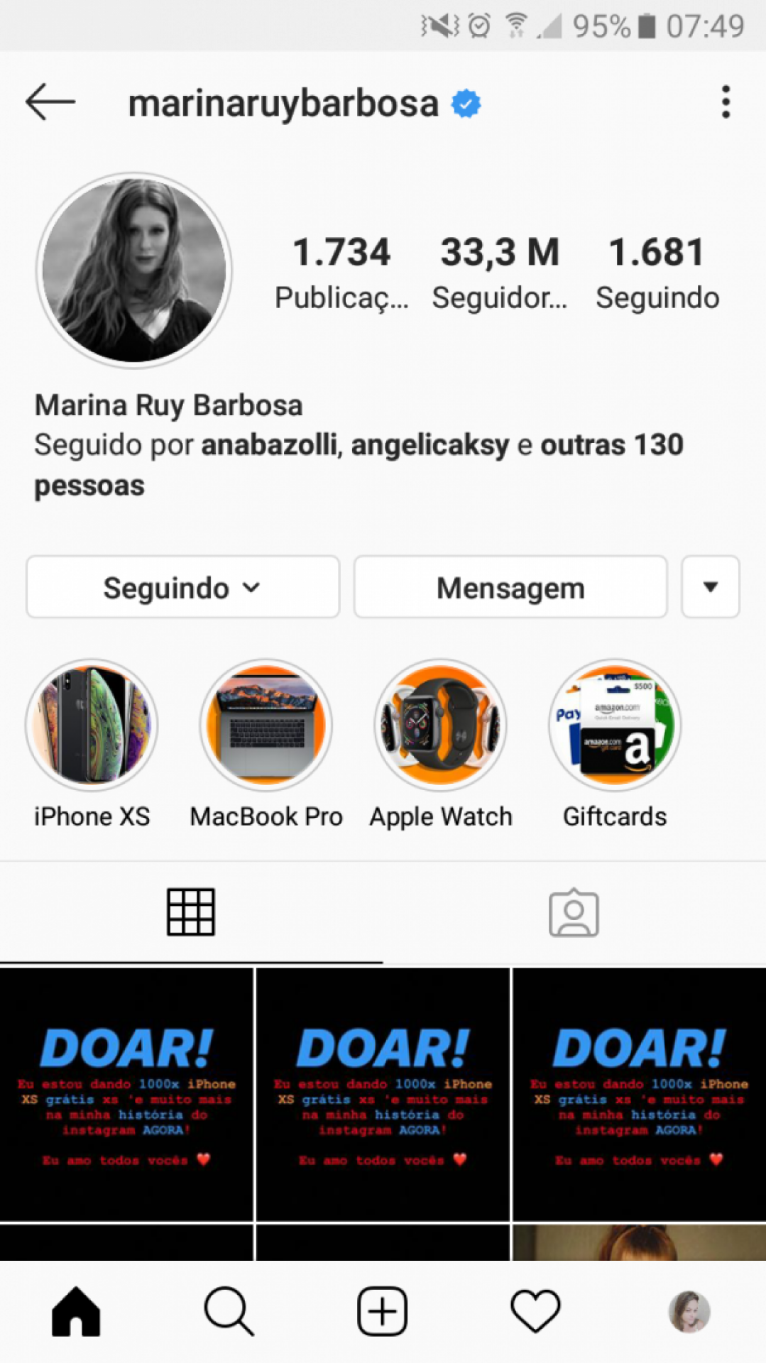 Perfil de Marina Ruy Barbosa no Instagram é hackeado