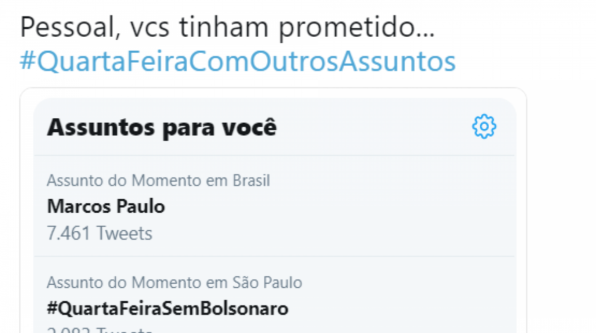 Escritor prop&otilde;e um dia sem falar sobre Bolsonaro nas redes sociais e hashtag viraliza - Reprodu&ccedil;&atilde;o/Twitter
