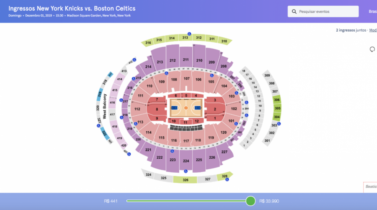 Mapa de lugares para compra de ingressos