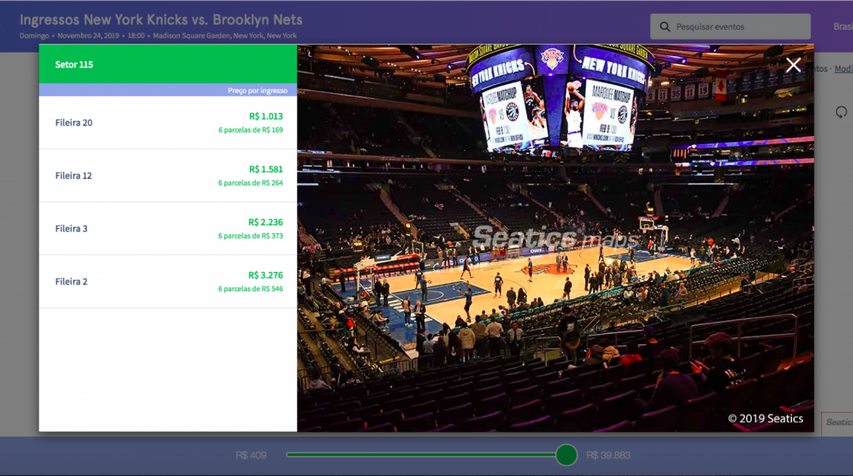 Escolha de ingressos