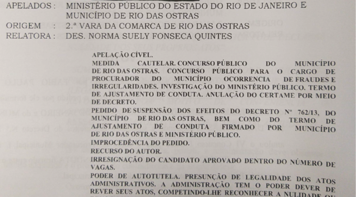 Medida Cautelar do Concurso Público de Rio das Ostras