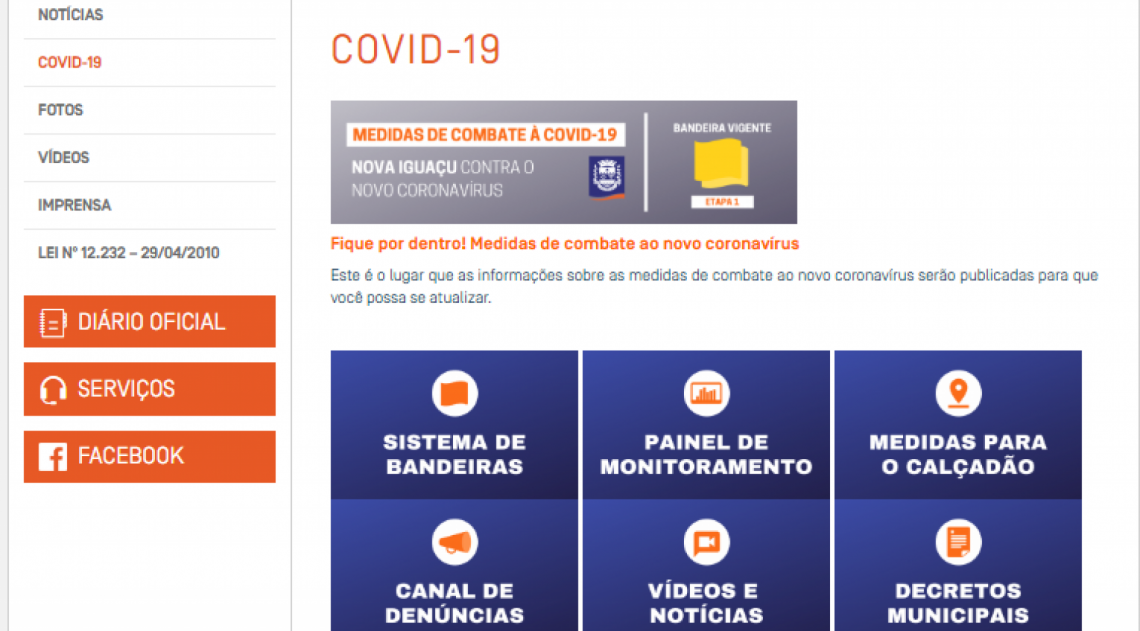 Página do site da Prefeitura de Nova Iguaçu com dados sobre a covid-19 - Divulgação