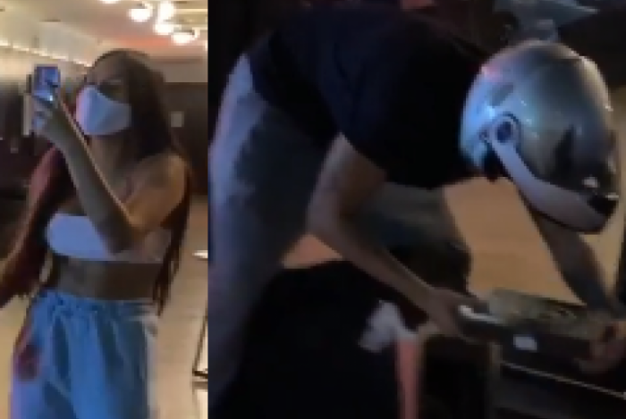 Felipe Prior 'vira' motoboy e faz entrega especial para Flasylane