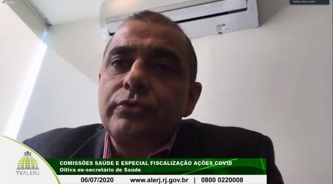 Na sessão virtual, Edmar Santos estava acompanhado seu do advogado Bernardo Braga.  - Reprodução