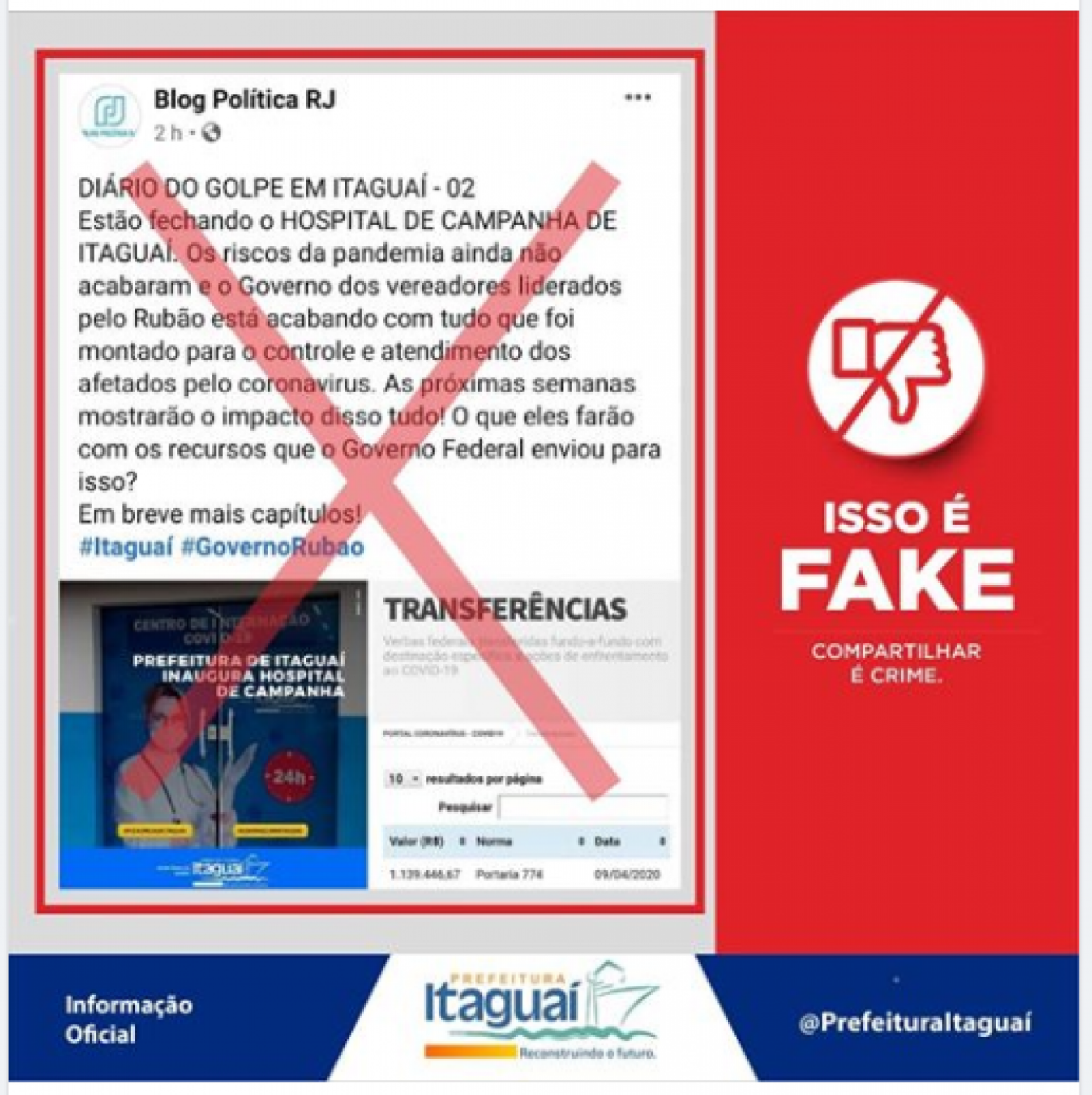 A postagem em que a prefeitura rebateu o blog: guerra de informações promete se acirrar daqui para a frente - Reprodução internet - Página oficial Facebook PMI