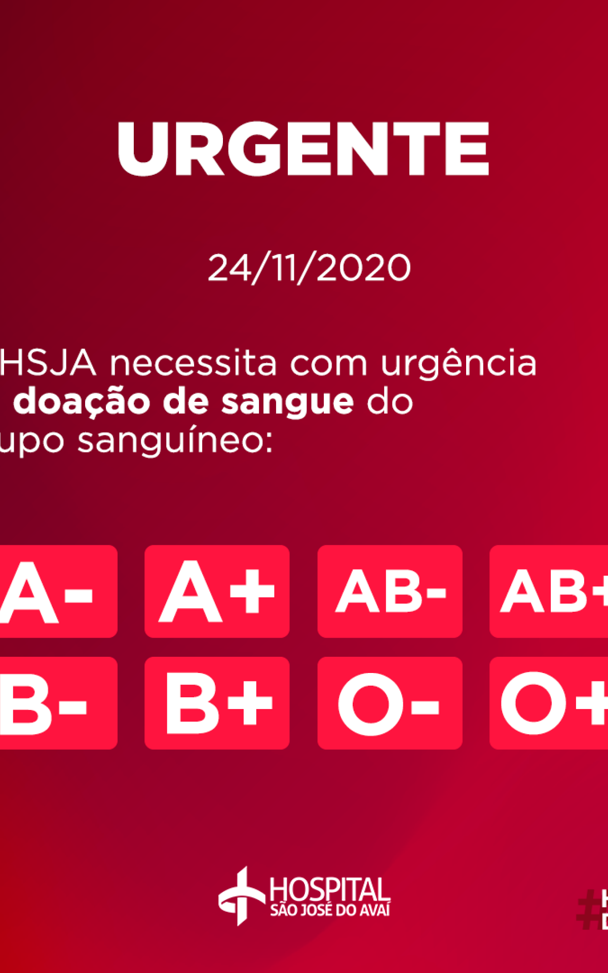 O HSJA em Itaperuna está precisando urgentemente de doação de sangue. - Foto: divulgação